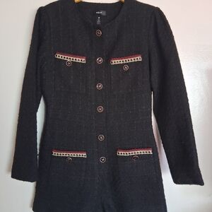 Aqua Black Blazer with Red Trim